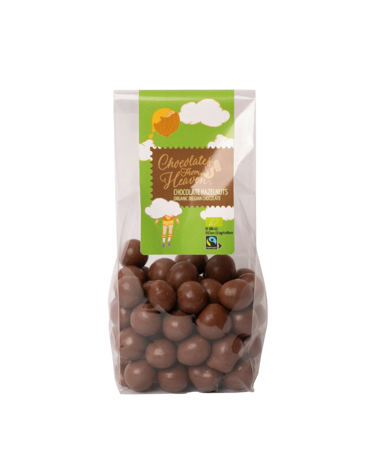 Chocolates From Heaven hazelnoten met melkchocolade Belgische organische chocolade bio fairtrade chocolate hazelnuts