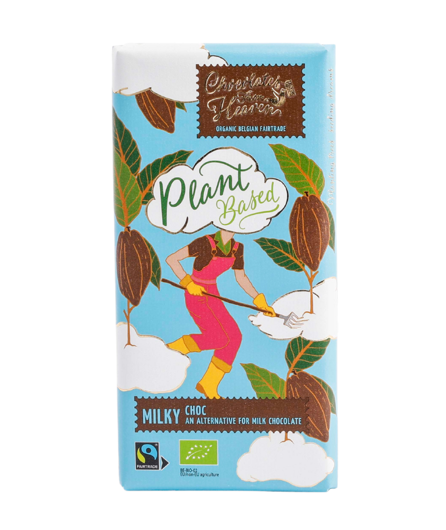Chocolates From Heaven plant based vegan melk Belgische organische chocolade alternatief melkchocolade alternative for milk chocolate milky tablet bio fairtrade rijstmelk