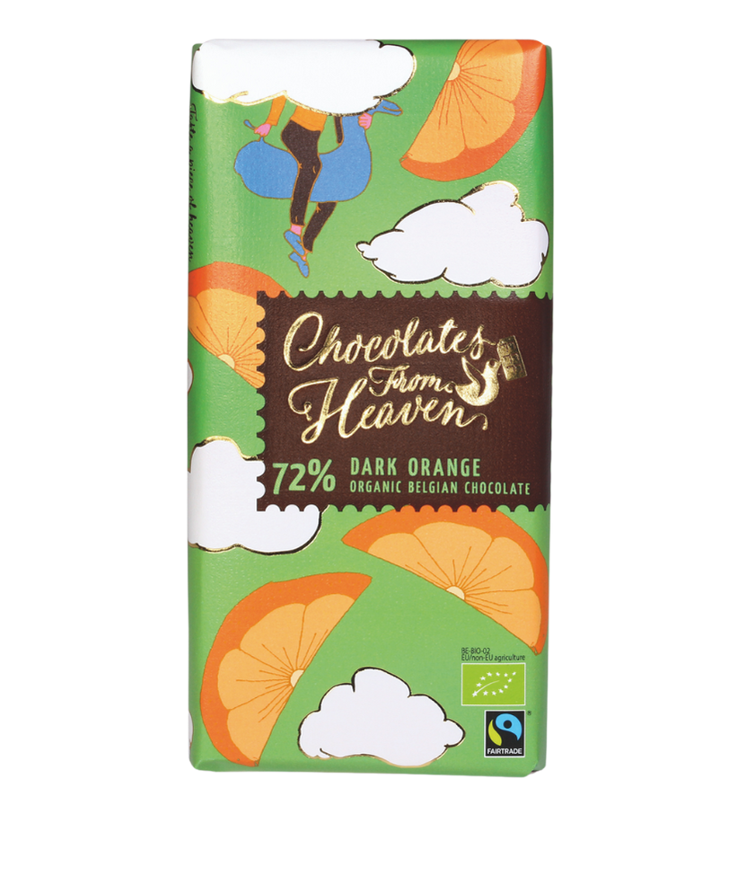 Chocolates From Heaven Pure Belgische organische chocolade 72% sinaasappel appelsien tablet bio fairtrade