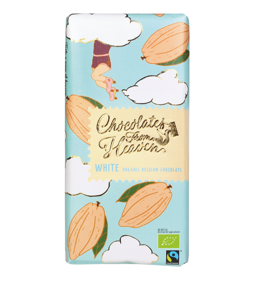 Chocolates From Heaven witte Belgische organische chocolade white chocolate tablet bio fairtrade