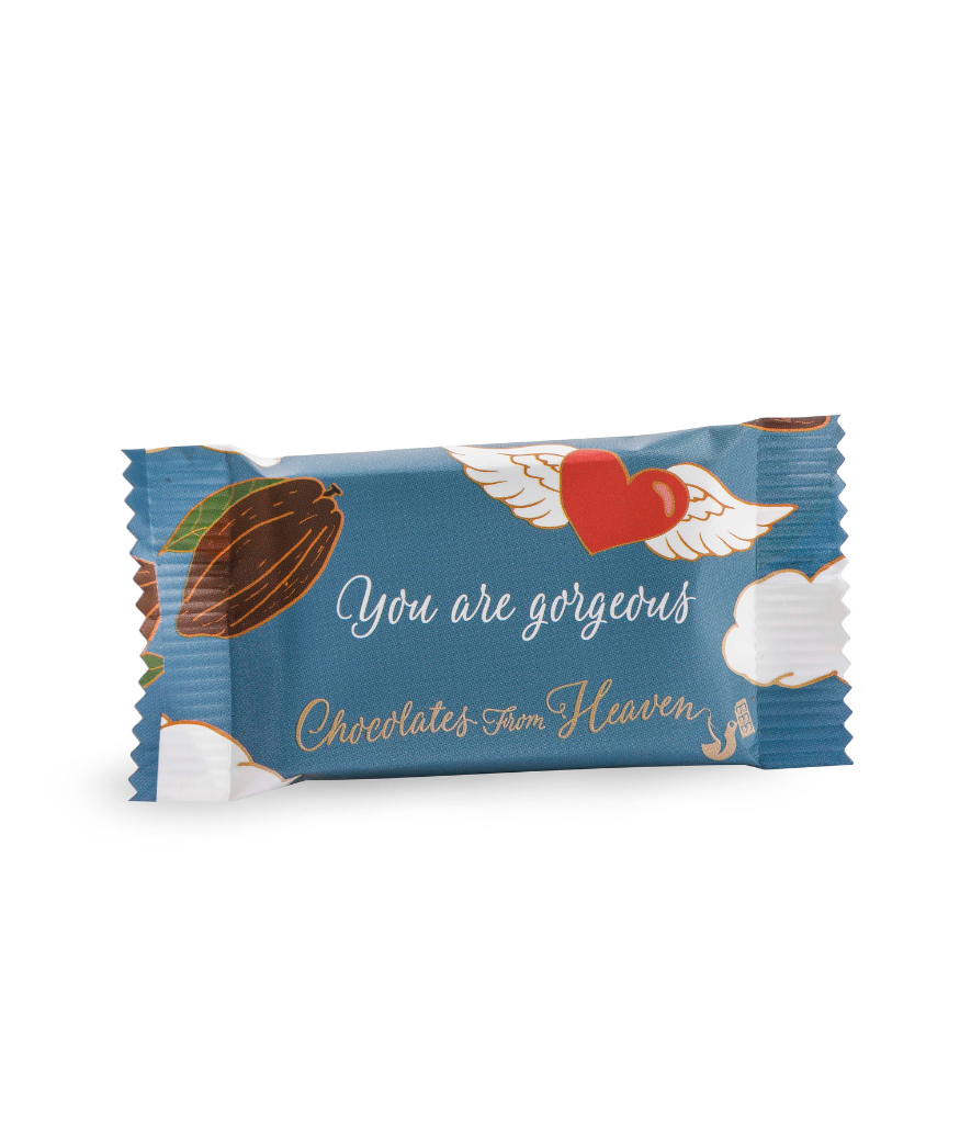 Chocolates from heaven little chocolates with quote kleine chocolaatjes met quotes bio fairtrade pure chocolade 80% peru pure chocolate Happiness box you are gorgeous