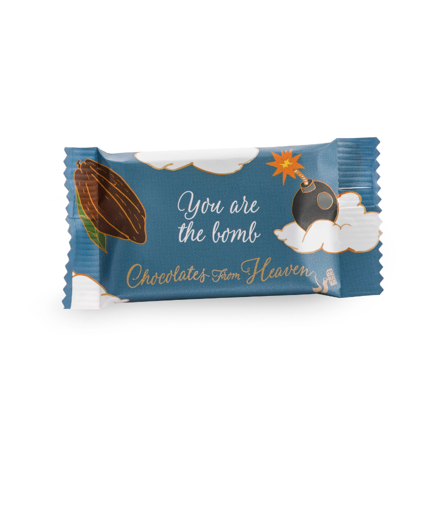 Chocolates from heaven little chocolates with quote kleine chocolaatjes met quotes bio fairtrade pure chocolade 80% peru pure chocolate Happiness box You are the bomb
