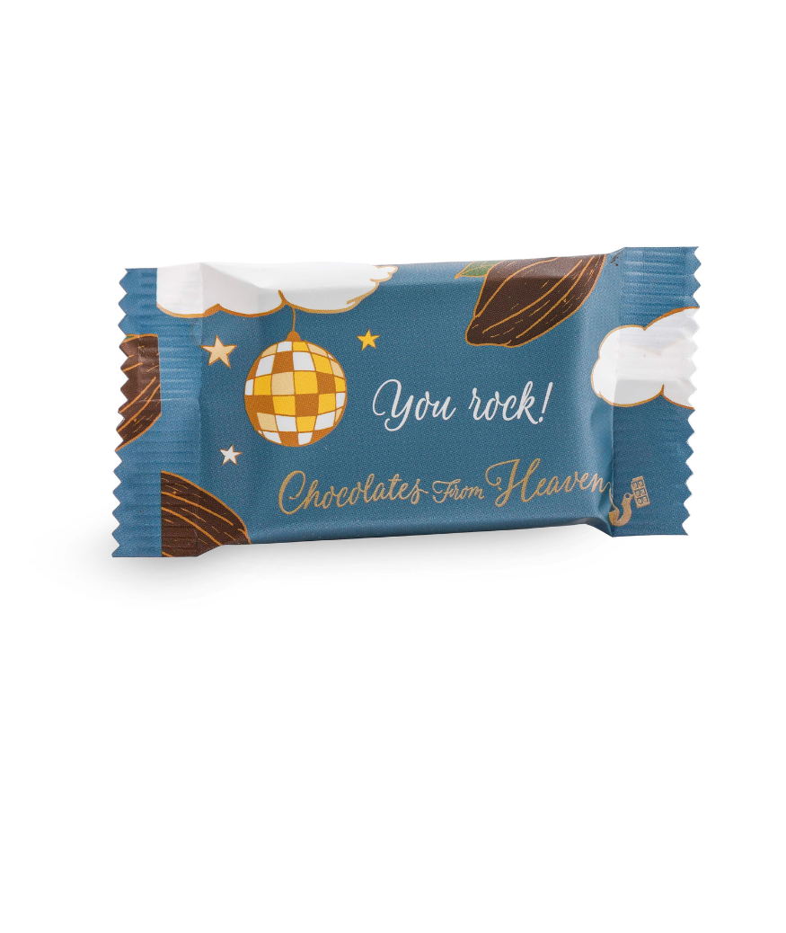 Chocolates from heaven little chocolates with quote kleine chocolaatjes met quotes bio fairtrade pure chocolade 80% peru pure chocolate Happiness box You rock