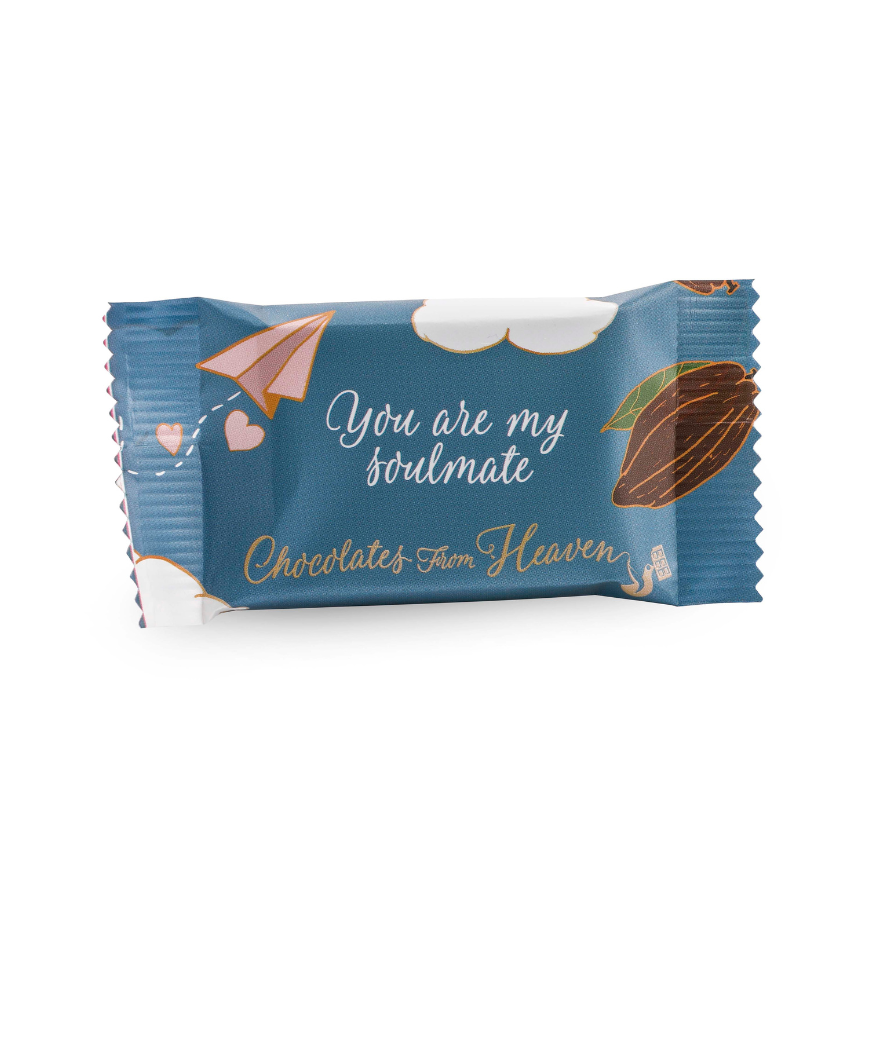 Chocolates from heaven little chocolates with quote kleine chocolaatjes met quotes bio fairtrade pure chocolade 80% peru pure chocolate Happiness box You are my soulmate