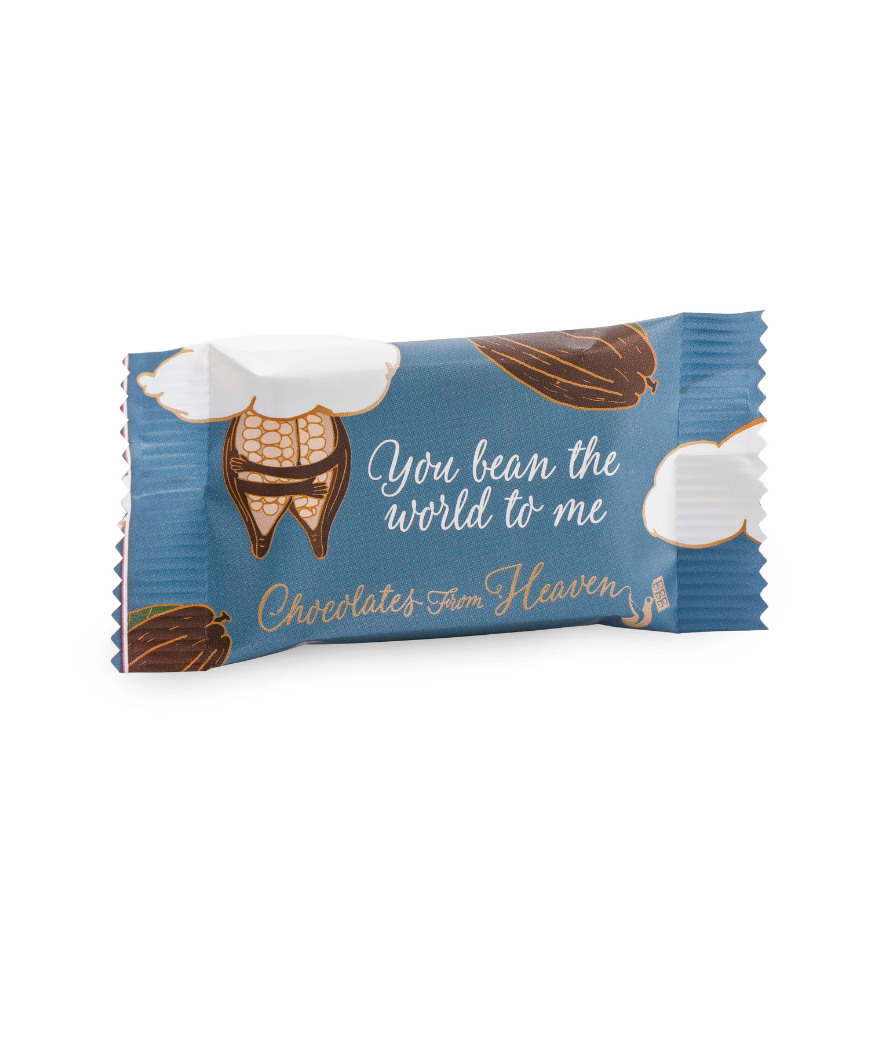 Chocolates from heaven little chocolates with quote kleine chocolaatjes met quotes bio fairtrade pure chocolade 80% peru pure chocolate Happiness box You bean mean the world to me